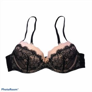 ADORE ME Lace demi push up bra Black Pink EUC 38B